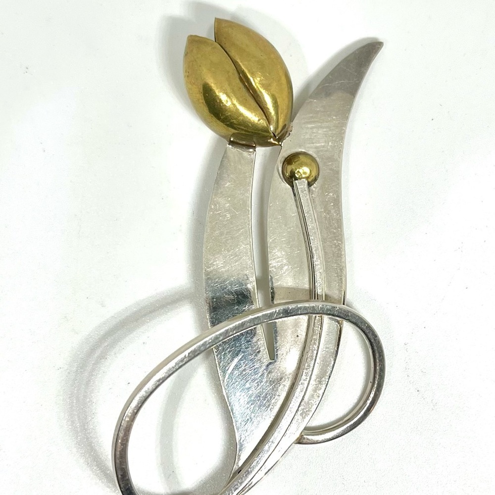 Vintage Taxco Sterling Abstract Tulip Brooch